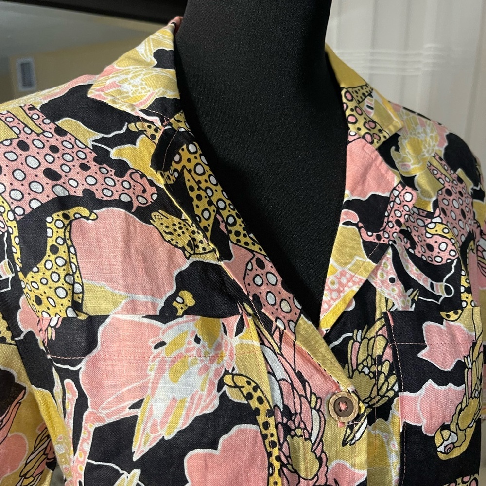 •	Maeve Anthropologie Colorful Abstract Blouse XS Short Sleeve 100% - Picture 3 of 14
